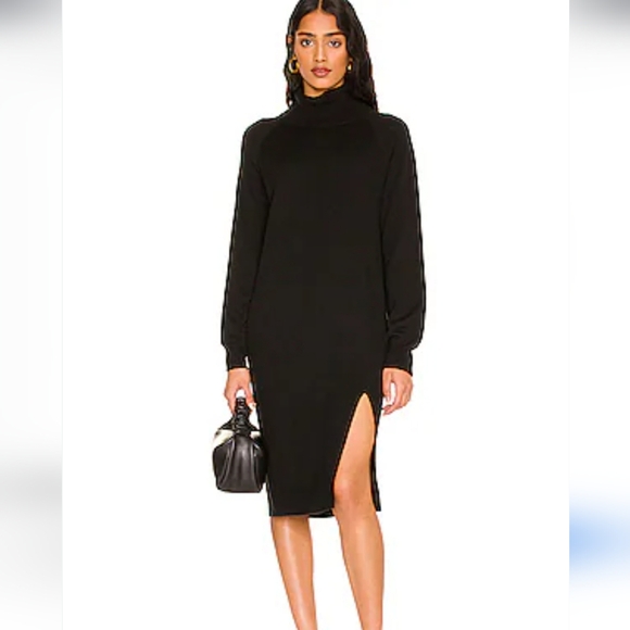 One Grey Day Rassi Midi Dress Turtleneck Knit Slit Black Revolve XS - Picture 1 of 8